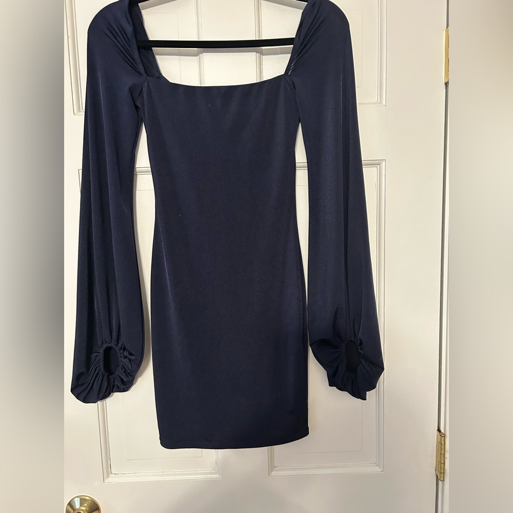 Lucy in the Sky Navy Square Neck Long Sleeve Mini Dress